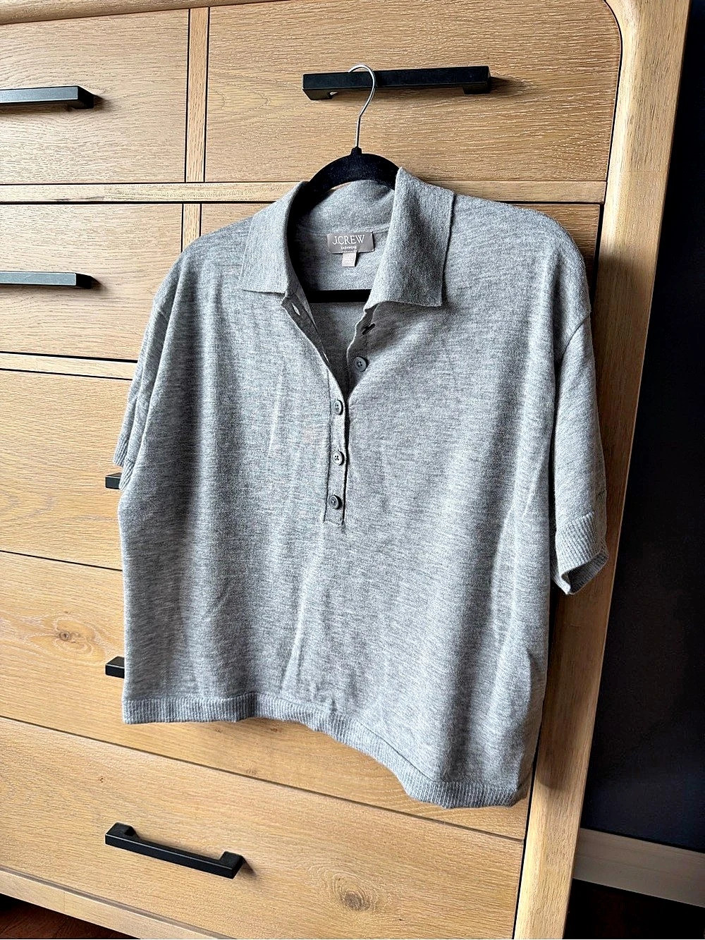 J. Crew Featherweight Cashmere Short-Sleeve Sweater-Polo in Gray